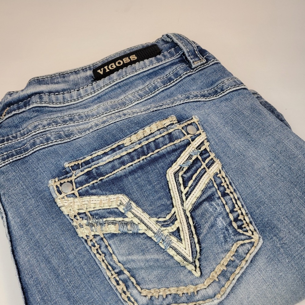 Vigoss Jeans Women's Size 15/16‎ Blue The Dublin Capri Mid Rise Faded Distressed